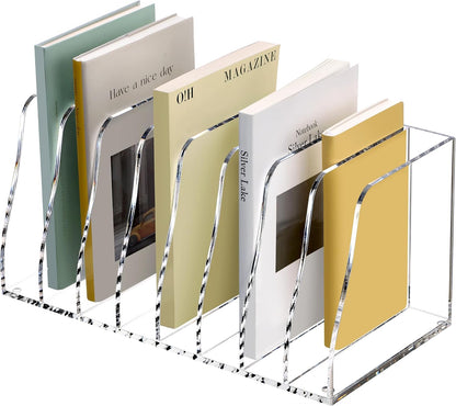 SANRUI Acrylic Desk File Organizer, 8 Vertical Compartments Clear Magazine File Holder Workspace Sorters, Folder Rack for Office Accessories Organization Storage