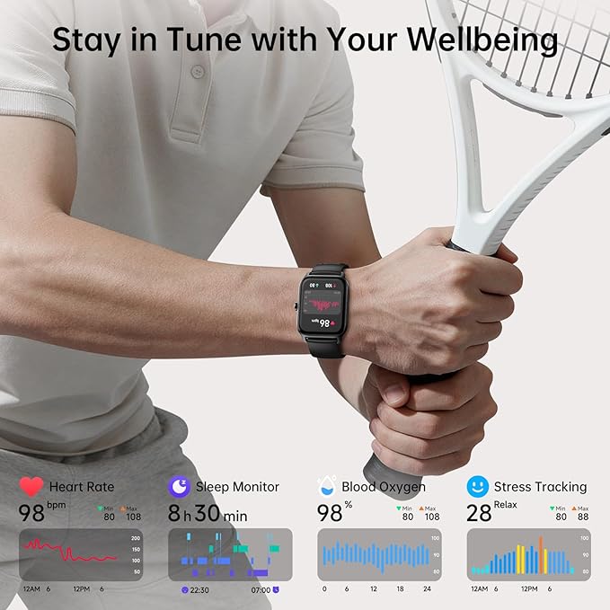 Smart Watch for Men, Alexa Built-in 1.85" HD Touchscreen Fitness Tracker with Bluetooth Call, 24/7 Heart Rate/Sleep/SpO2 Monitor, 100+ Sport Modes,2ATM Waterproof Smartwatch for Android iPhone(Black)
