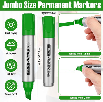 Fuutreo 10 Pack Jumbo Permanent Markers Bulk Large Chisel Tip Permanent Markers Quick Drying Waterproof Big Huge Poster Pens for Office, Logistics Company and More(Grass Green)
