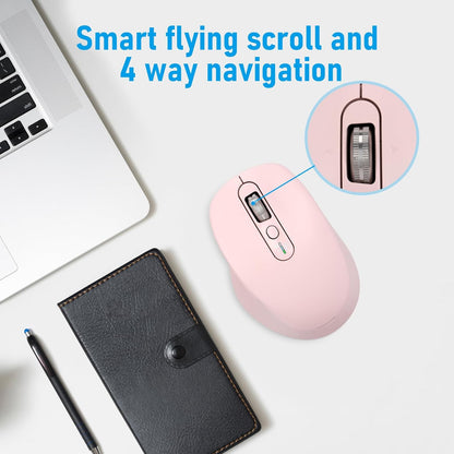 Multi-Device Wireless Bluetooth Mouse, 2.4G USB Receiver and Two Bluetooth, 4-Way Navigation Mice for Computer, Laptop, PC, MacBook, iPad (Pink)