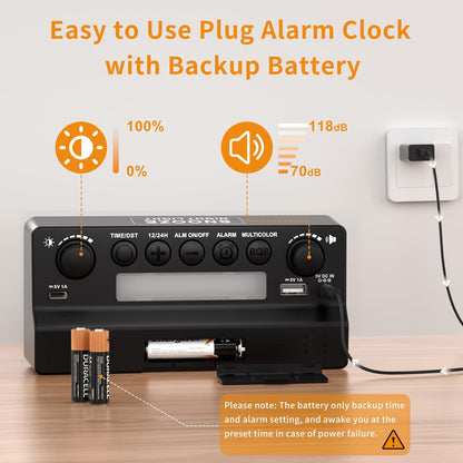 PPLEE Digital Alarm Clock with RGB Night Light - Color Changing LED Display, Large Easy-Read Number, Adjustable Brightness&Volume, USB-C Charging, Snooze, 12/24H, Bedside Clock for Kids Adults Elderly