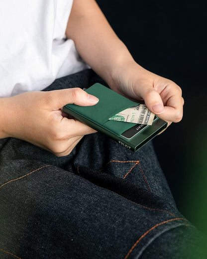 VULKIT Card Holder with Money Pocket Pop Up Wallet RFID Blocking Slim Metal Bank Card Case Holds 5 Cards and Notes
