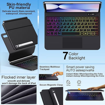Keyboard Case for Samsung Galaxy Tab S10+ Plus/S9+ Plus/S9 FE+ Plus/S8+ Plus/S7+ Plus/S7 FE Case with Keyboard 12.4" (Black)