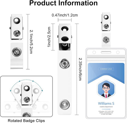 200 Pack Metal Badge Clips with Clear PVC Straps Double Hole ID Badge Clips for Name Tag ID Cards and Badge Holders, Office Supplies