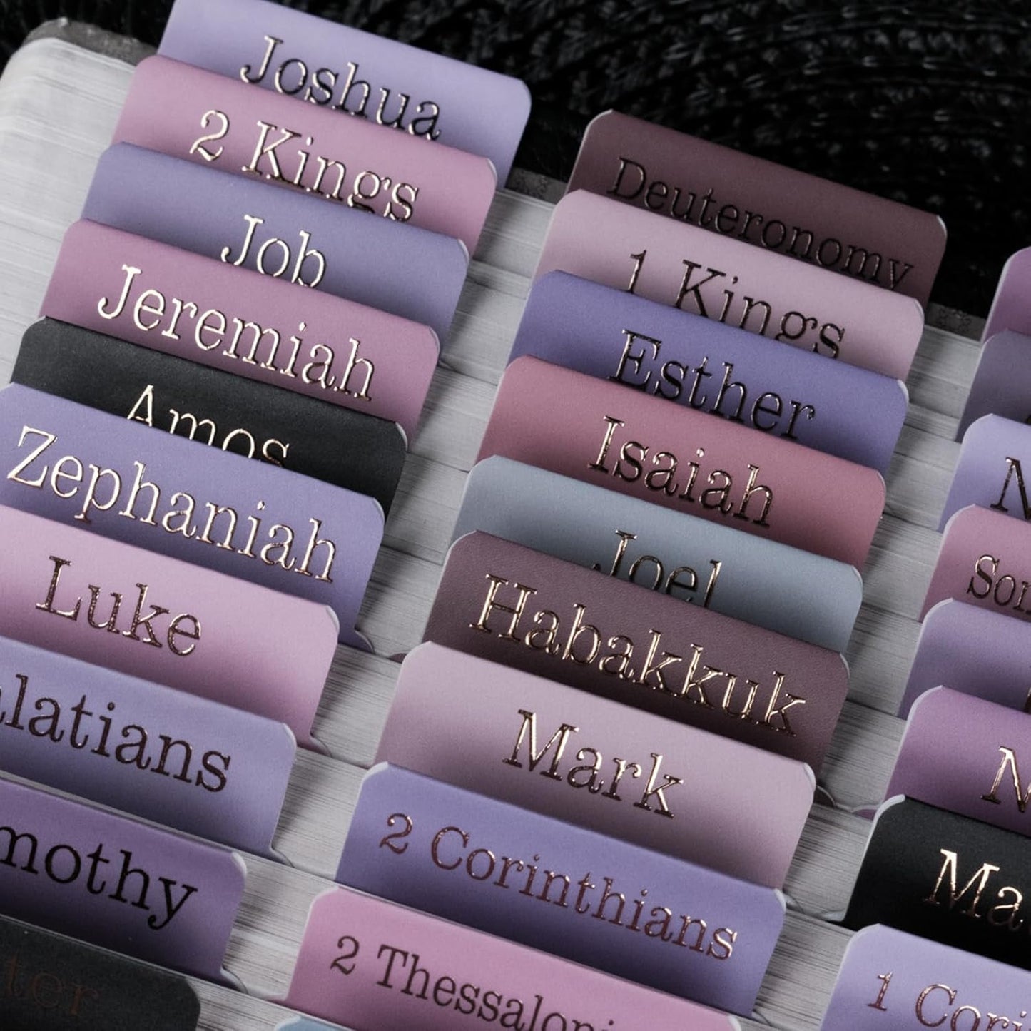 UPAFEXXI-Laminated Bible Tabs (Gold Foil Embossed Lettering), Bible Tabs for Women and Men, Reposition Large Print Stickers, Easy to Read and Apply, 80 Chapters Labels for Easy Navigation(Purple)