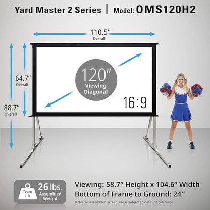 Elite Screens Yard Master 2, 120 inch Outdoor Projector Screen with Stand 16:9, 8K 4K Ultra HD 3D Fast Folding Portable Movie Theater Cinema 120" Indoor Foldable Easy Snap Projection Screen, OMS120H2