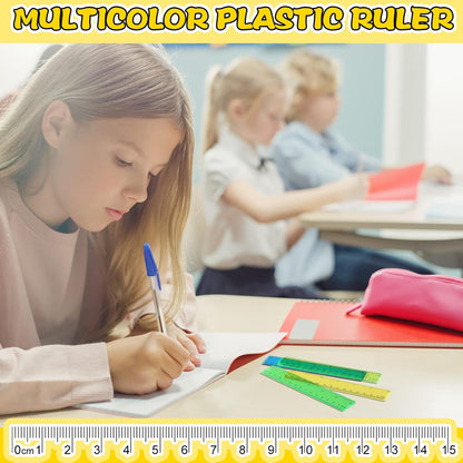 Teling 192 Pack Rulers Bulk for Classroom Transparent Colorful Metric Rulers with Inches and Centimeters 8 Colors for Kids Back to School Supplies(6 Inch)