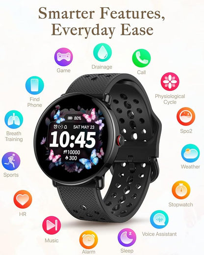 Smart Watch for Women Men, for Android iOS with Sleep & Calorie Monitor, Pedometer Fitness Tracker, Bluetooth Call, IP68 Waterproof, 112+ Sport Modes Round Face Smartwatch (Casual, Black, 1.39)