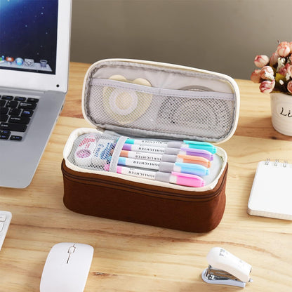 Big Pencil Case Large Capacity Pencil Bag with Zipper Pencil Pouch for Boys Girls Kids Adults Stationery Pencil Pen Case Organizer for School Office Brown1
