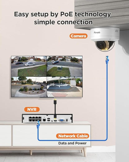 PoE Security Camera System, 5MP 8CH NVR with 2TB HDD, 8PCS Wired 5MP 2.8mm Dome IP Cameras, Smart Person Vehicle Detection Outdoor for Home, 24/7 Audio Recording, PD54Y0808-5M