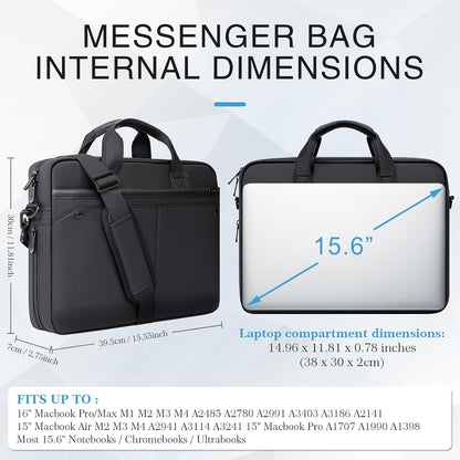 RAINYEAR 15.6 Inch Laptop Bag Laptop Shoulder Bag for Men, Expandable Waterproof Laptop Messenger Bag Large Capacity Computer Laptop Briefcase with Pockets for Travel Business Work Office, Black