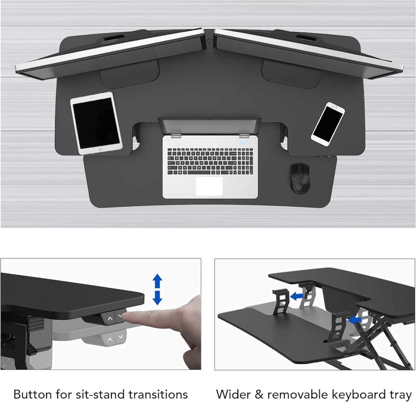 FLEXISPOT Electric Standing Desk Converter 42" Height Adjustable Desk 55 LBS Weight Capacity Motorized Stand up Desk Riser with Quick Release Keyboard Tray for Office Home