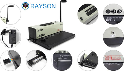 Rayson PD-1503 Coil Binding Machine, 4:1 Pitch Spiral Binder with Electric Coil Inserter for Max. Punching Letter Size