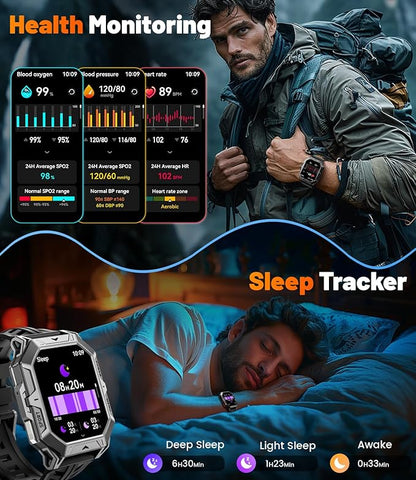 TX1 Military Smart Watch for Men, 1000mAh 80 Days Long Battery, 2.13'' AMOLED Display Smartwatch, 100+ Sport Mode Fitness Tracker Watch, IP68 Waterproof Rugged Smart Watches for Android iOS