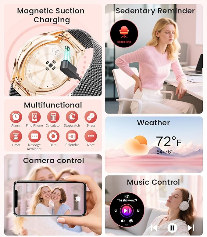 Smart Watches for Women with Make/Answer Calls, 7,99 mm Ultra-Thin Elegant Fitness Tracker with 1,43'' HD AMOLED Display, IP68 Waterproof, 110+ Sports Modes, Women's Health for iOS Android, Black Gold