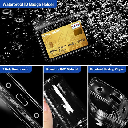 10 Pcs Clear Plastic Extra Thick Horizontal Card Holders, 4x3 Inch Sealable Waterproof Name Badge Bank ID Card Protector