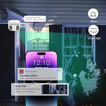 DS-2CD2387G2P-LSU/SL 4MM 8MP 4K Panoramic PoE IP Camera, Color-Vu,Human/Vehicle Detection, with Dual Lens, 180° Filed of View,Colorful Night vision, SD Card Slot support 512GB International Version