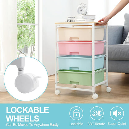 Utility Cart with 4 Drawers,Rolling Storage Cart with Drawers,Storage Rolling Drawer Cart,Rainbow