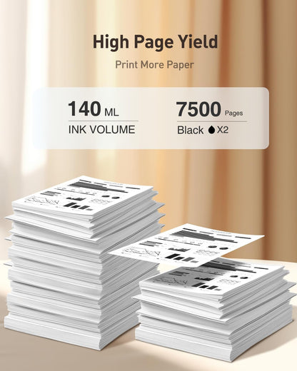 Replacement for 542 Black Ink Pigment Ink Compatible with ET-5880 ET-5850 ET-5150 Work with Ecotank Pro ET-5170 ET-5180 ET-5800 ET-16650 ET-16600 ET5150 ET5170 Printers, 2×140ML