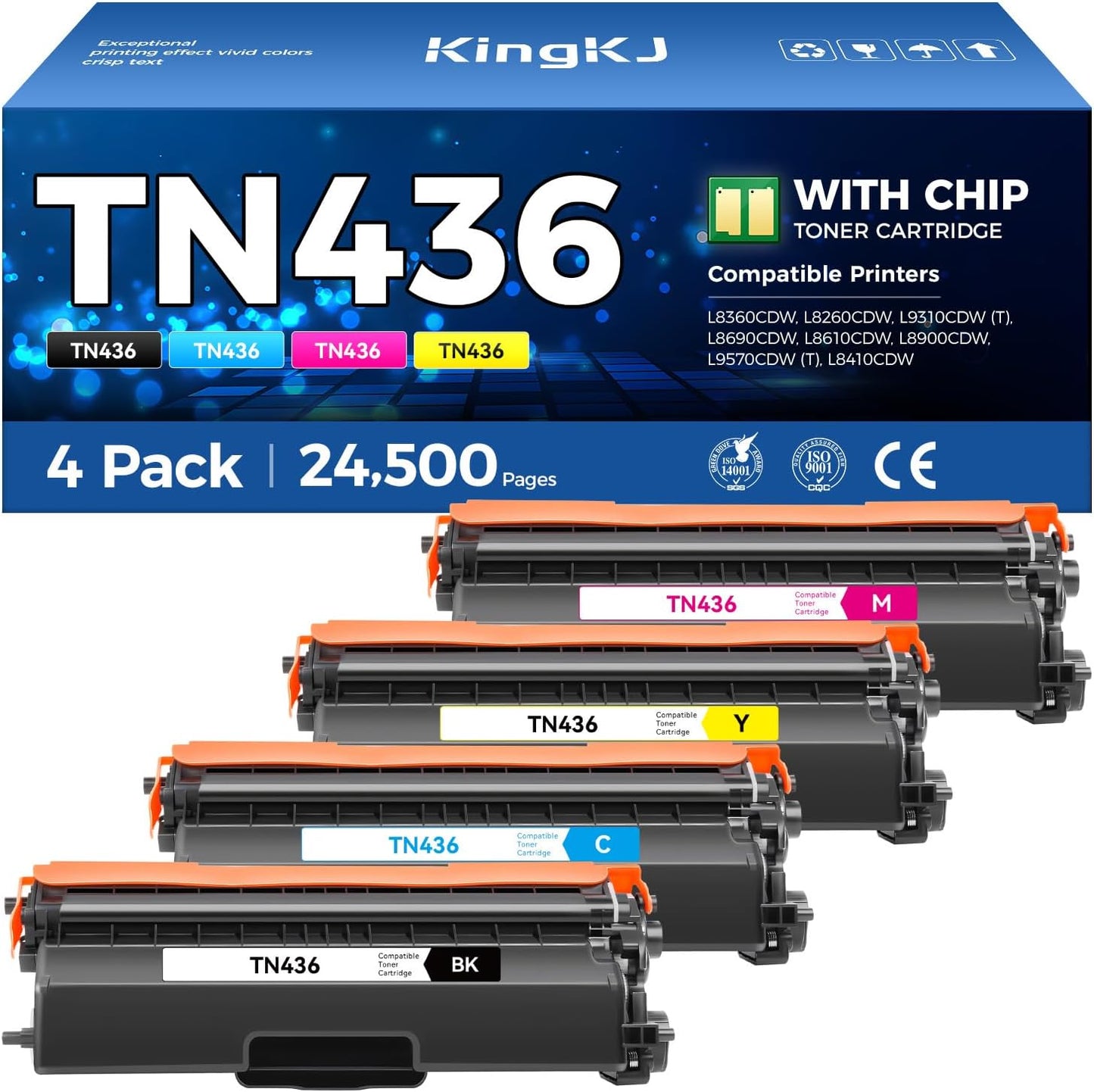 TN436 Toner Cartridge 4-Pack Replacement Compatible for Brother TN-436 TN433 TN431 MFC-L8900CDW MFC-L8690CDW HL-L8360CDW HL-L8260CDW MFC-L8610CDW MFC-L8905CDW MFC-L9570CDW HL-L8360CDWT Printer Set Ink