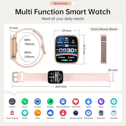 Latest Smart Watches for Women & Men - Performance Upgraded, 1.85-inch AMOLED HD Display (390x450), 12-Day Battery Life, 3ATM Waterproof (30m), Call, Health Monitoring, Fitness Tracker (Pink)