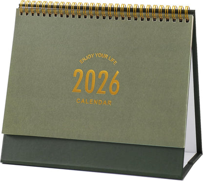 Desk Calendar 2025-2026, Standing Flip Desktop Calendar from July 2025 to December 2026 - Metal Ring Twin-Wire Binding 18 Months Medium Desk Calendar for Home Office School (L-Green)