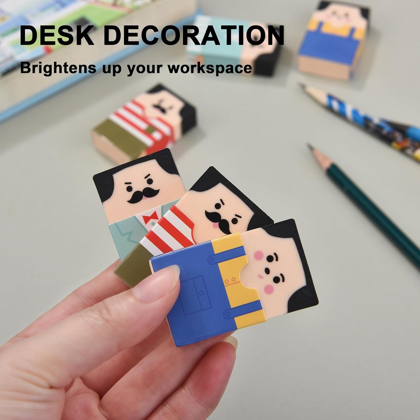 8Pcs Bald Guy Erasers, Erasers That Go Bald, Rub Get Bald Head Erasers, Fun Balding Man Erasers for School Classroom Rewards Party Favors