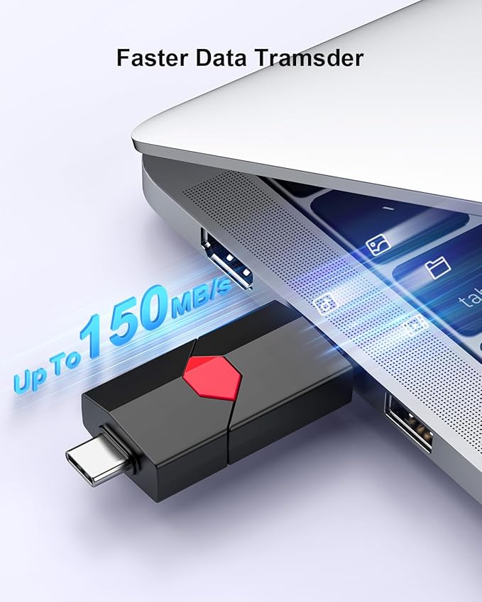 Aiibe 128GB USB C Flash Drive Dual Type C + USB A 128GB 3.1 Thumb Drive Push-Pull Jump Drive for iPhone 15/16 Smartphone Tablet Computer