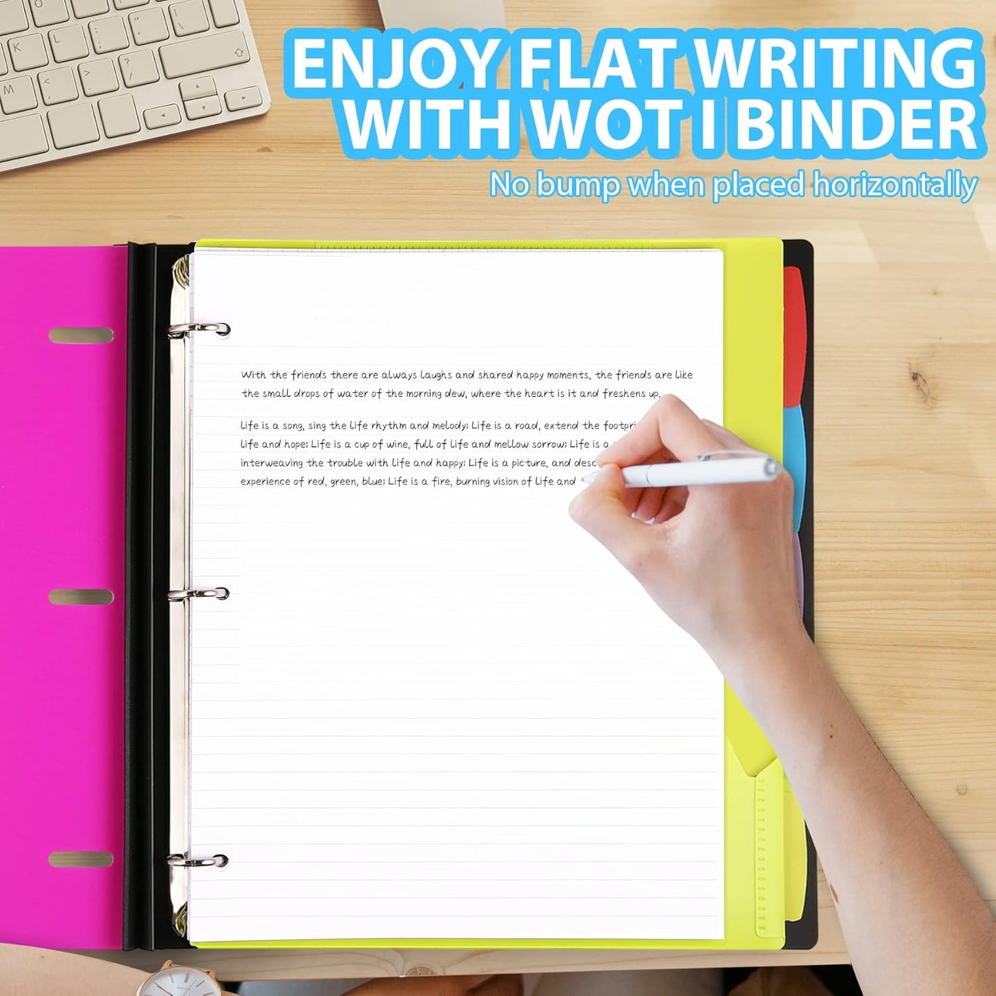 WOT I 1-Pack Telescoping 3 Ring Binder Notebook - Customizable Cover, 5 Dividers & Pocket Folder in One Slim Organizer (60 Sheets Included), Pink