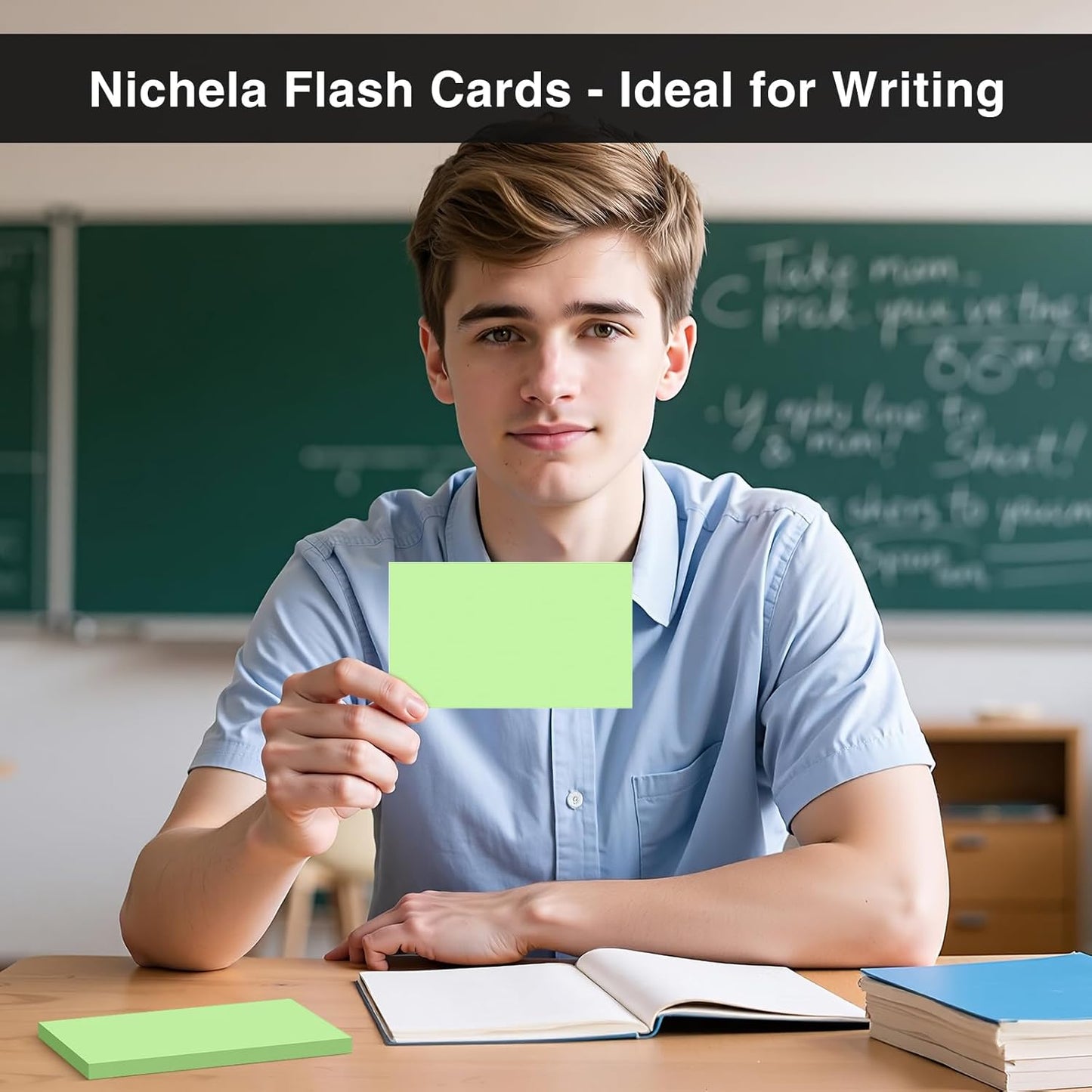 300 Count Blank Index Cards 3x5 Inch Green Flash Cards Colored Cardstock, Unruled Note Cards Study Card Portable Learning Flashcards Ideal for Note Taking, Art Sketching, Office & School Supplies