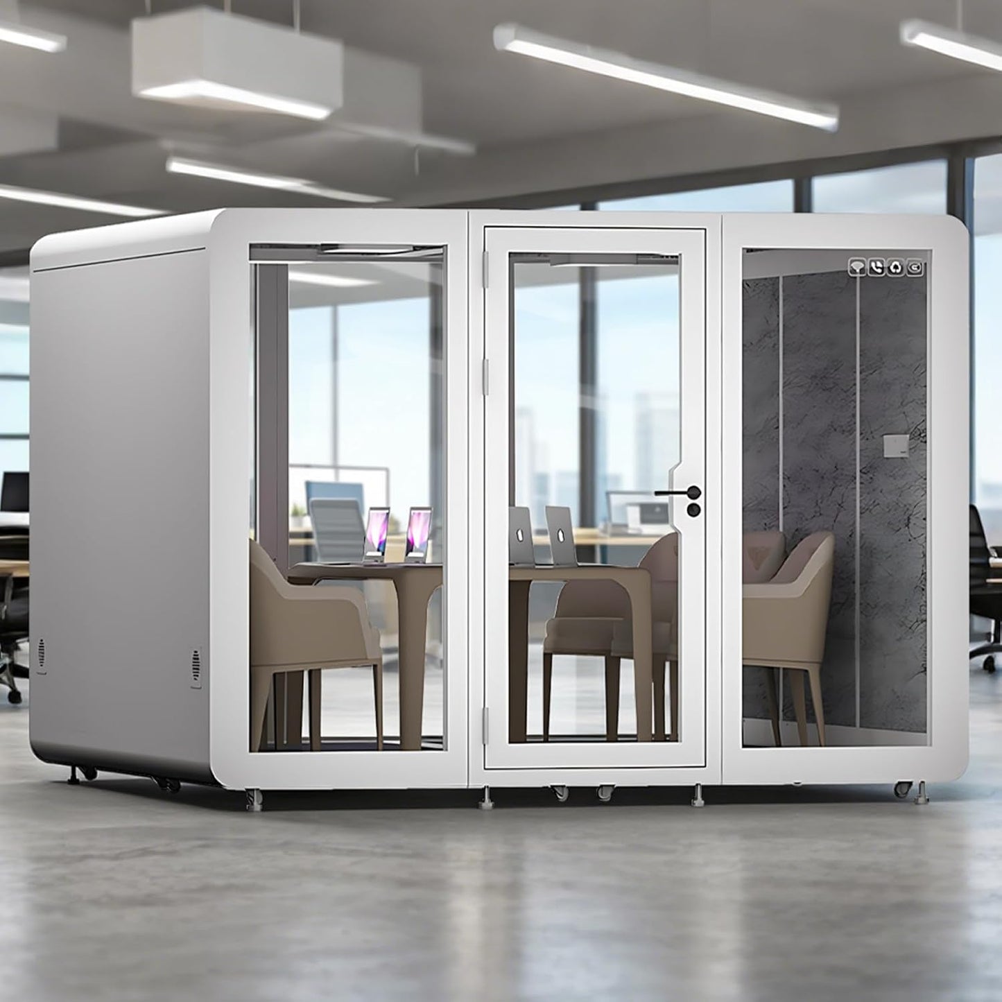 Office Sound Booth with Audio Privacy - Large Soundproof Room with Pulleys and Feet,Soundproof Room with Light,Ventilation,Socket for Meetings,Report Presentations (White)
