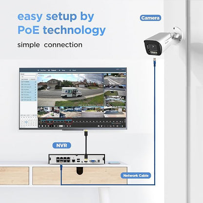 4K Security Camera System 8 Channel, 4X 8MP Wired Security IP Bullet Camera wih AI Human Vehicle Detection, 2-Way Audio, Spotlight Smart Color Night Vision, 4K 8CH NVR 2TB HDD, PB65A0408-8MD