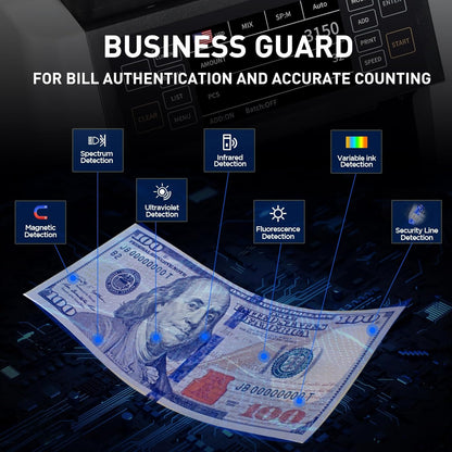 NUCOUN VC-3 Mixed Denomination Money Counter Machine, Value Counting, CIS/UV/IR/MG/MT Counterfeit Detection, USD/Euro/CAD/MXN, Printer Enable, White Cash Note Counter, Bill Counter for Business