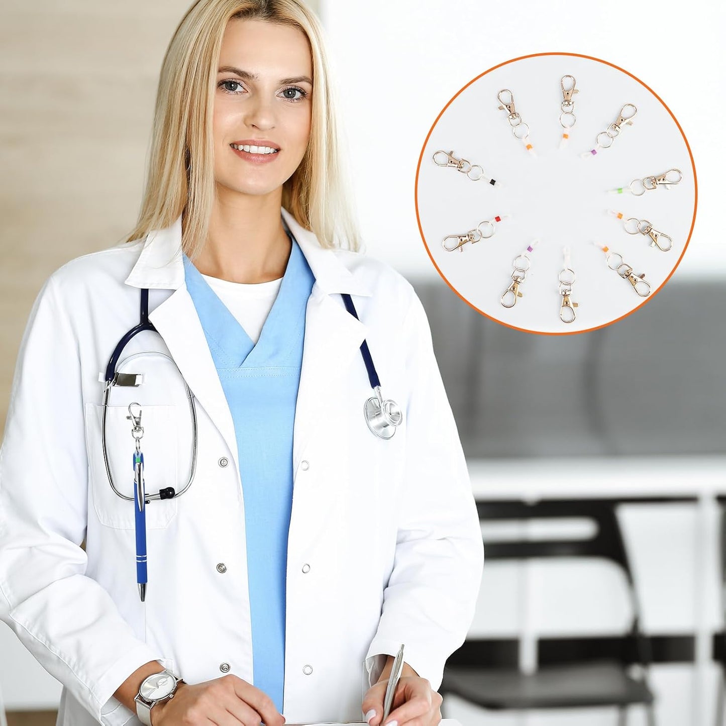 Pen Holder for Lanyard, Retractable Badge Reel Accessories, Colorful Silicone Clips with Lobster Clasps, Mini Pen Clips for Badge Mini Sharpie, Nurse Teacher Student for Daily Use (10 Pack)