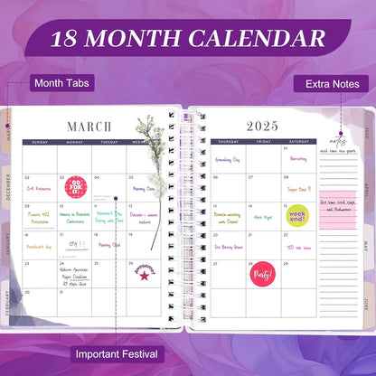 Planner 2025-2026, 18 Months Large Academic Daily Weekly Monthly Planner Organizer, July. 2025 - Dec. 2026, 8.5x9.8" Agenda with Page Tabs, Separator Page, Pocket Folder, Bookmark, Stickers & Sticky Note Set