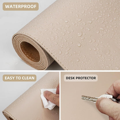 AFIING Leather Desk pad Protector, Large Non-Slip Office Desk Mat with Natural Cork & PU Leather, Waterproof Writing Mouse Pad for Office and Home (55in*17in,Beige)