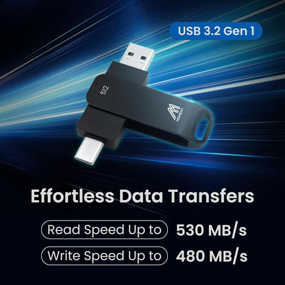 MMOMENT 512GB MU P50 External SSD – USB-C & USB-A Compatible, Portable USB 3.2 5Gbps SSD, 530MB/s Read, 480MB/s Write, Sustained 110MB/s – Works with iPhone-15+, Android, PS5, Steam Deck, PC