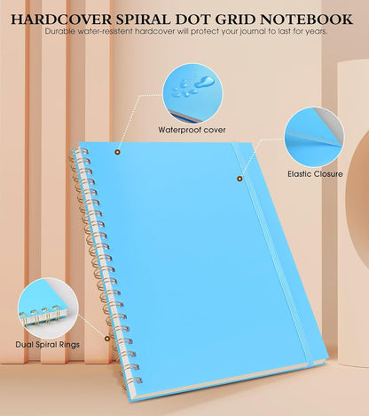 Dotted Notebook, Spiral Notebook Journal 8.5” x 11”, A4 Large Dot Grid Notebooks for Women Men, 100 GSM Dotted Paper, Plastic Hardcover Spiral Bullet Journals for Work School Sketching, Blue