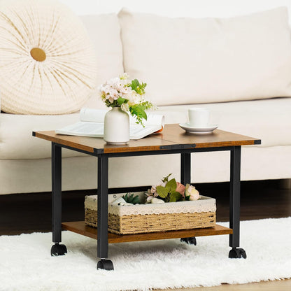 Lerliuo Under Desk Printer Stand, 2-Tier Industrial Mobile Printer Table with Storage Shelf and Steel Frame, Rolling Printer Cart Holder with Lockable Wheels for Home, Office (Rustic Brown)