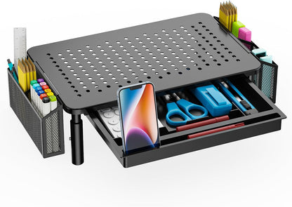 WALI Computer Monitor Stand with Storage, Desk Organizer with Drawer and Pen Holder, Desk Monitor Riser 3 Height Adjustable, Laptop Riser for Computer, Laptop, Printer (STT003DH-B), 1 Pack, Black