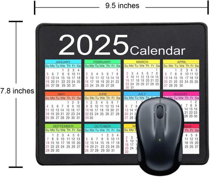 Mouse Pad with Non-Slip Rubber Base, Waterproof Computer Mousepad with Stitched Edges, Mouse Pads for Computers, Laptop, Gaming, Office & Home, 9.5 x 7.8 in (2025 Calendar White)
