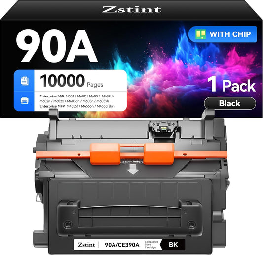 90A Black Toner Cartridge 1-Pack High Yield with Chip Replacement for HP 90A CE390A Toner Cartridges Compatible with HP Laser Jet Enterprise 600 M601 M602 M603 M4555 MFP M602x M602n M603dn Printer Ink