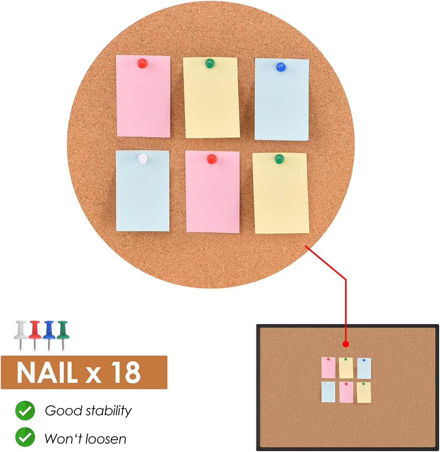 Board2by Bulletin Board 48 x 36, Black Aluminium Framed 4x3 Corkboard , Large Wall Mounted Notice Board with 18 Push Pins for School, Home & Office