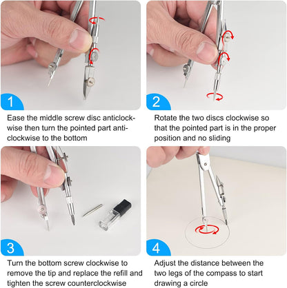 6 Sets Compass and Protractor Sets Student Basics Geometry Math Set Metal Compass and 6 Inch 180 Degree Protractors Geometry Graphing Drawing Tools for Office and School Supplies(Clear)