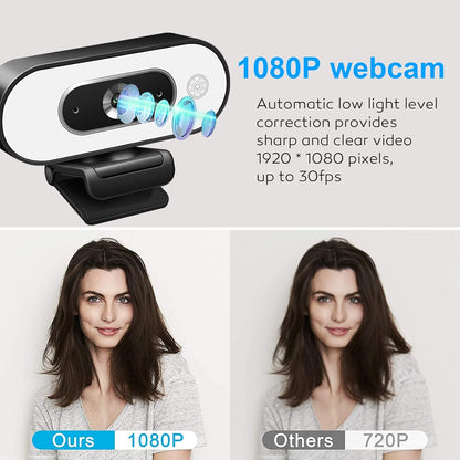 1080P USB Camera for Switch 2/ PC, Ring Light & 3-Level Brightness - Streaming Camera with Built-in Mic, Tripod & Plug&Play for Zoom/Skype/Facetime, PC/Mac/Laptop