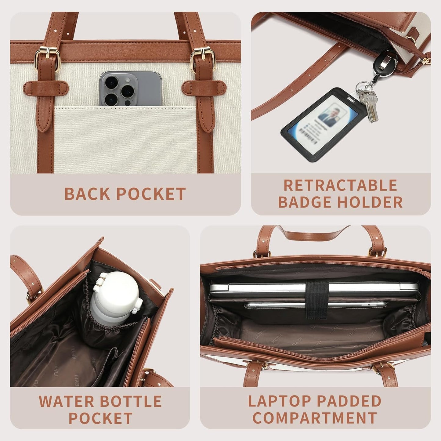 Keyli 3pcs Laptop Bag for Women,15.6 Inch Canvas Tote Bag Work Bags Large Business Computer Briefcase Shoulder Handbag Purse