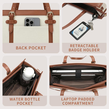 Keyli 3pcs Laptop Bag for Women,15.6 Inch Canvas Tote Bag Work Bags Large Business Computer Briefcase Shoulder Handbag Purse