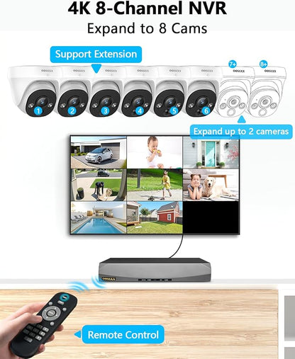 OOSSXX (4K HD & 130° Ultra Wide-Angle) 2-Way Audio 8MP Wired, 6Pcs Dome PoE IP Cameras for Home Security Outdoor Camera System Surveillance Video Indoor, Smart PIR Detection