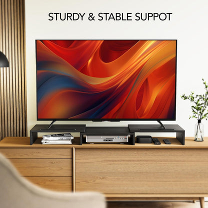 AMERIERGO Dual Monitor Stand Riser for 2 Monitors, Monitor Stand for Desk, Adjustable Computer Monitor Stand with 2 Slot, Multifunctional Desktop Organizer Stand for Laptop, PC, Computer, Printer