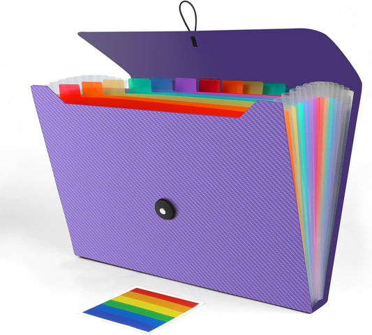 Accordion File Organizer, Expanding File Folder for Sorting Documents and Papers, 13 Pockets File Storage Organizer for Home, Travel and Office Use (Purple)
